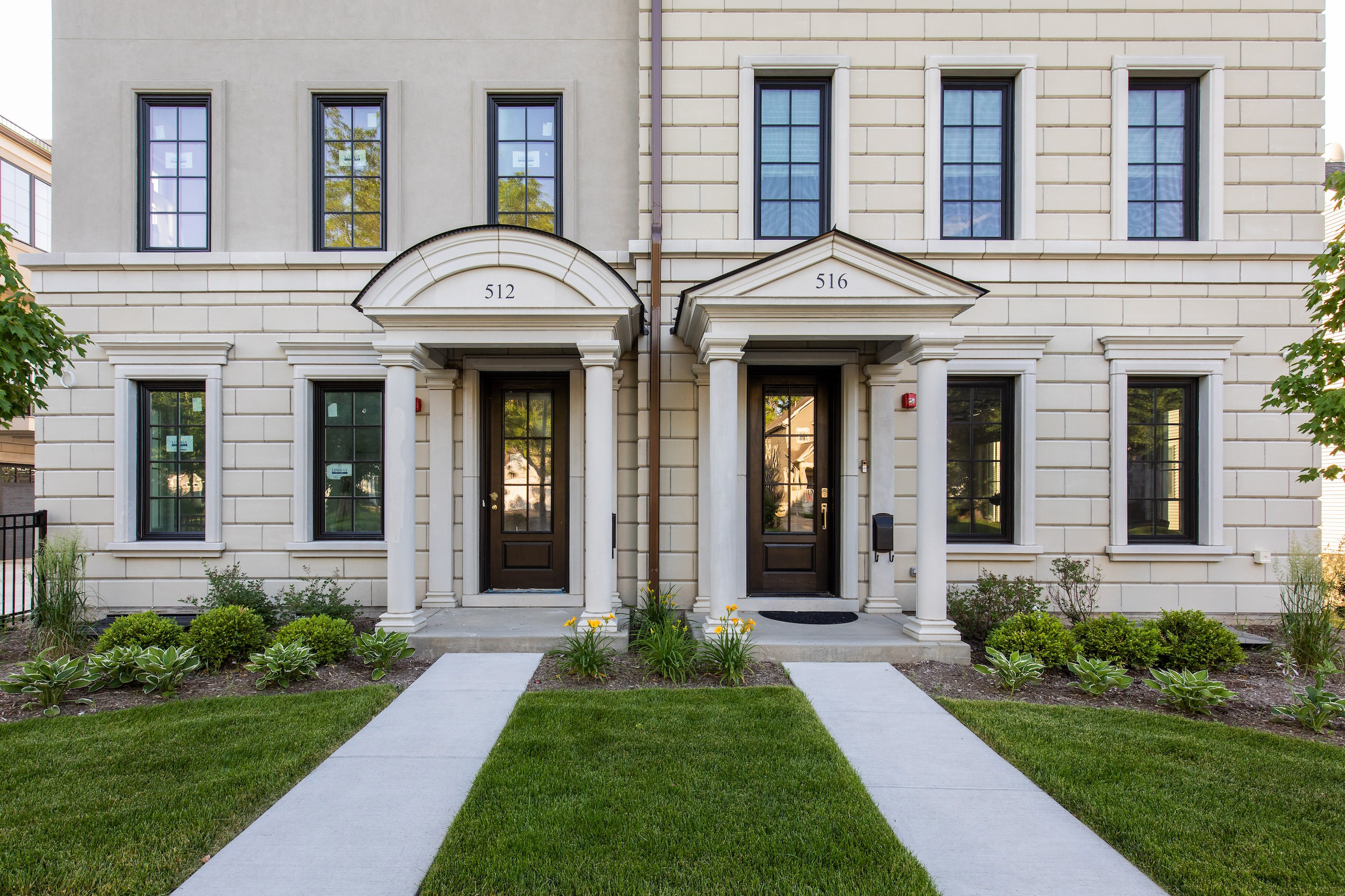 Charleston Row townhouses in Naperville, IL built with Franklin Stone.
